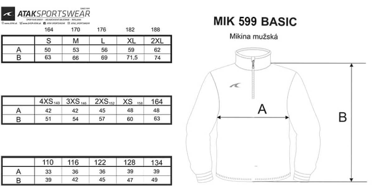 Veľkostná tabuľka mikina 599 mužská